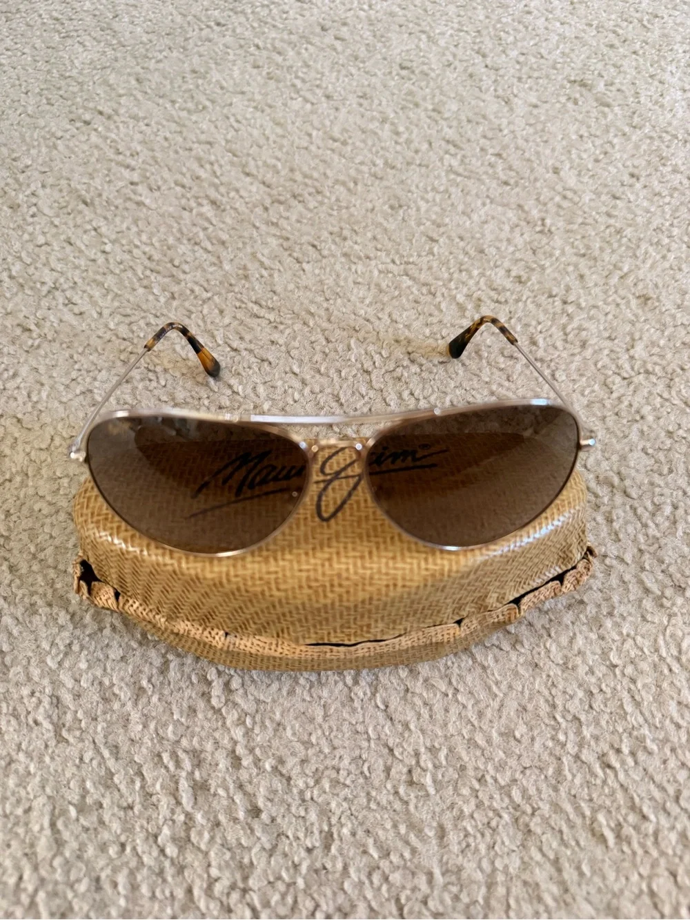 Maui Jim Gold Aviator Sunglasses with Brown Lenses